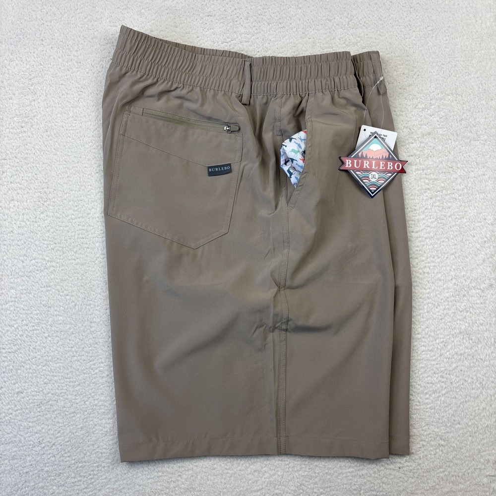 NEW BURLEBO 'Everyday Shorts' Mens 3XL Khaki Tan 9" Lightweight Stretch Chinos